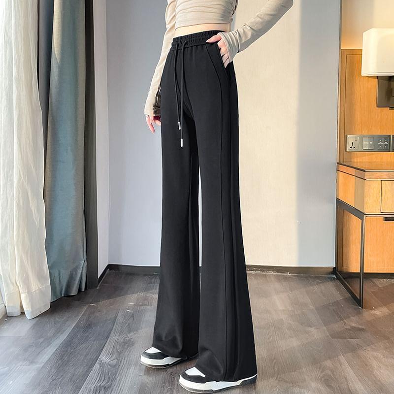 Drawstring Waist Plain Flared Sweatpants Product Image