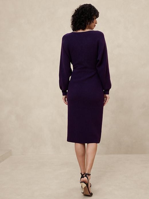 Overlap-Neck Midi Sweater Dress Product Image