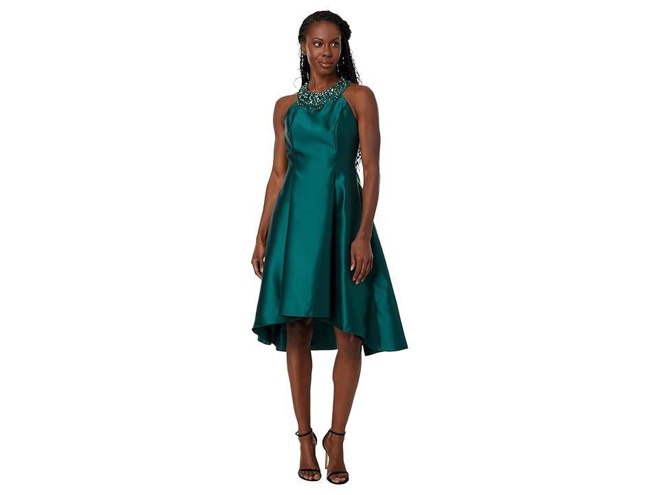 Adrianna Papell Stretch Mikado Party Dress with Beaded Neckline (Dark Forest) Women's Dress Product Image