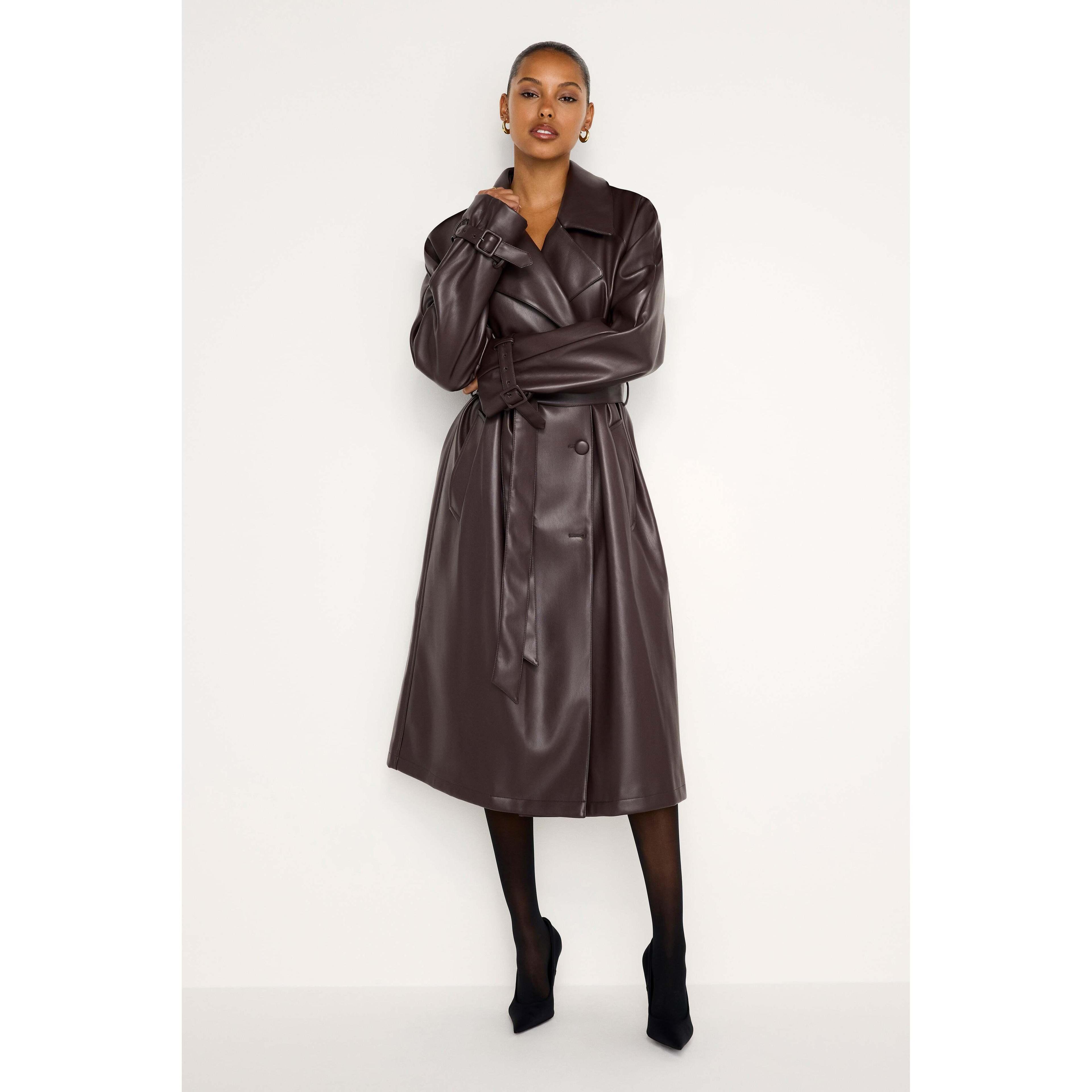 Womens Faux Leather Trench Coat | | Good American by Khlo Kardashian Product Image