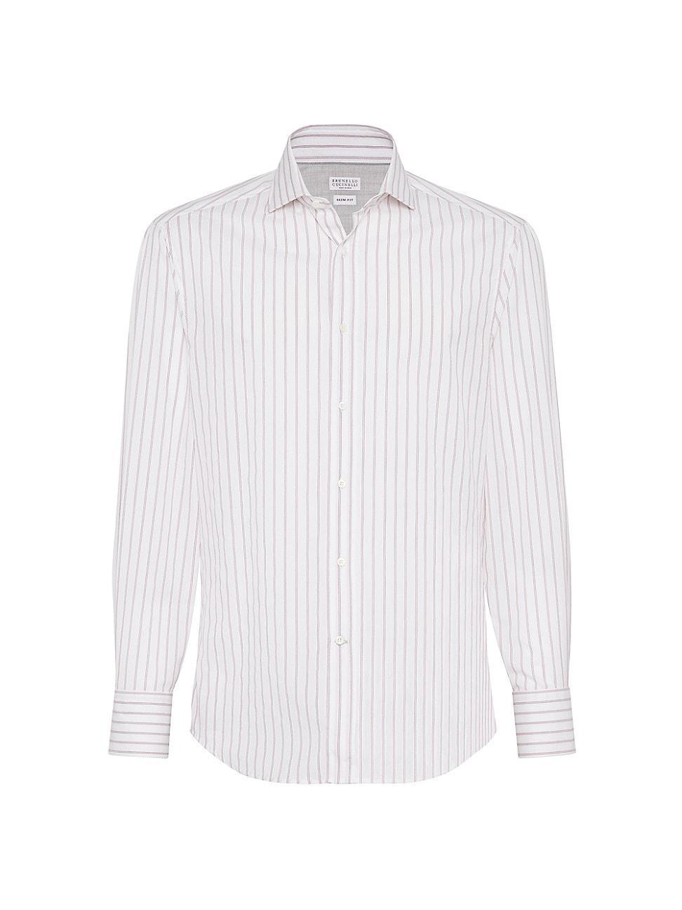 Mens Textured Striped Cotton Slim Fit Shirt With Spread Collar Product Image