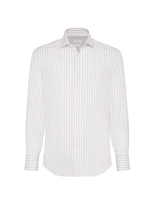 Mens Textured Striped Cotton Slim Fit Shirt With Spread Collar Product Image