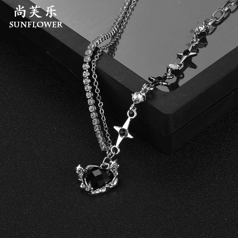 Heart Star Rhinestone Pendant Stainless Steel Necklace Product Image