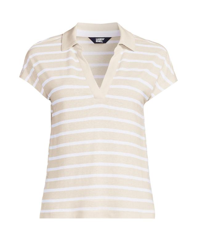 Womens Lands End Linen Blend Johnny Collar Polo Shirt Product Image