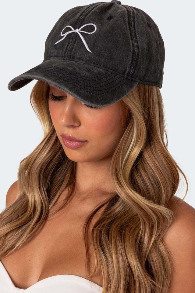 Embroidered Bow Washed Baseball Cap Product Image