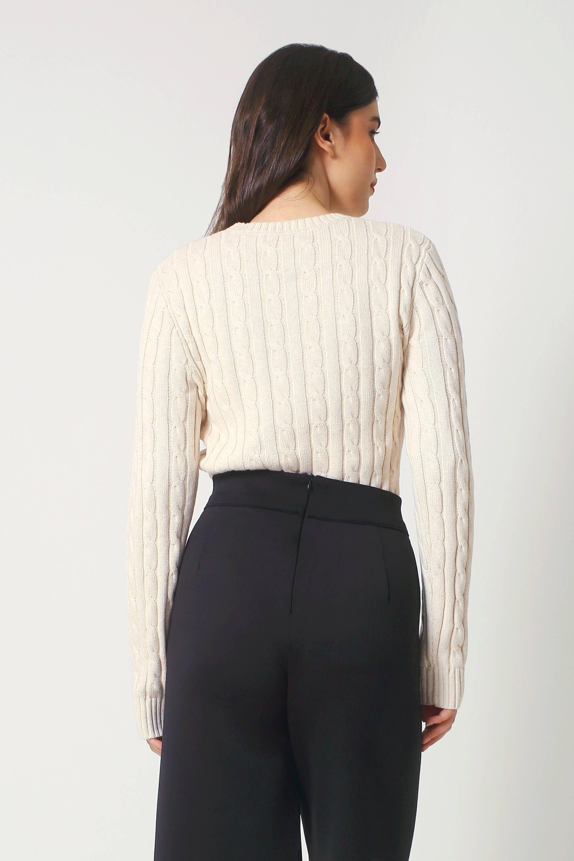 Women's Cotton Cable Crew Neck Sweater Product Image