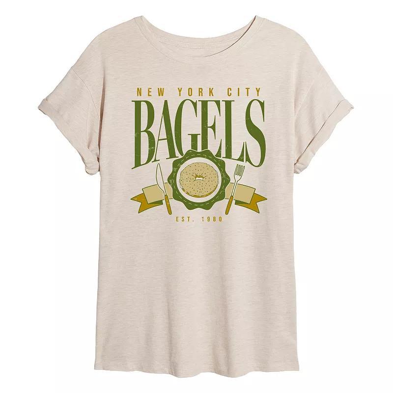 Juniors New York City Bagels Oversized Tee, Womens Brown Product Image