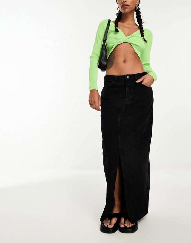 Mango front split denim maxi skirt in black Product Image