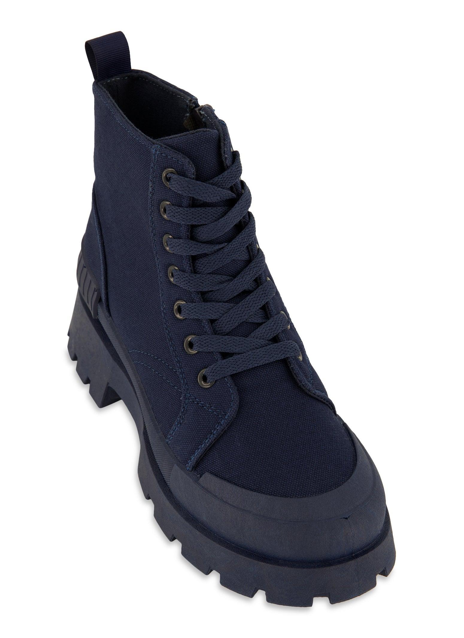 Womens Canvas Cap Toe Detail Combat Boots Product Image