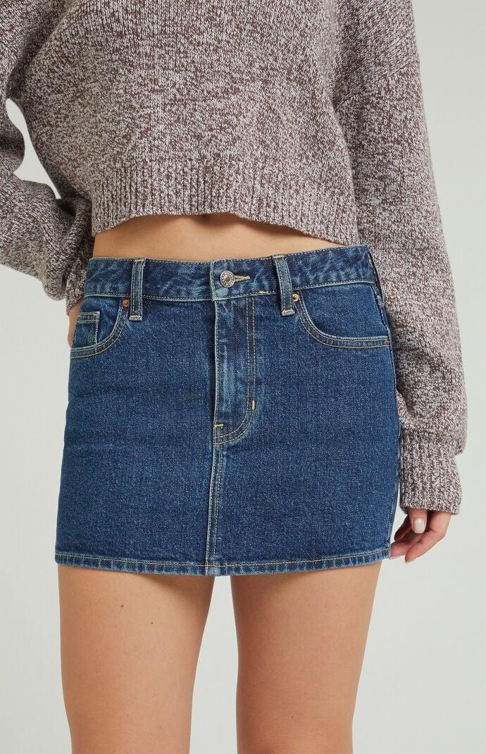 Women's Stretch Dark Indigo Mid Rise Denim Mini Skirt Product Image