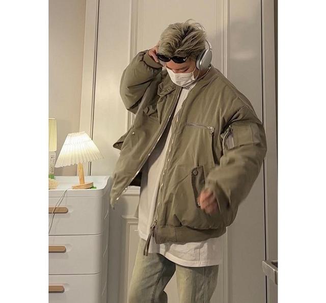 Plain Zip Bomber Jacket Product Image