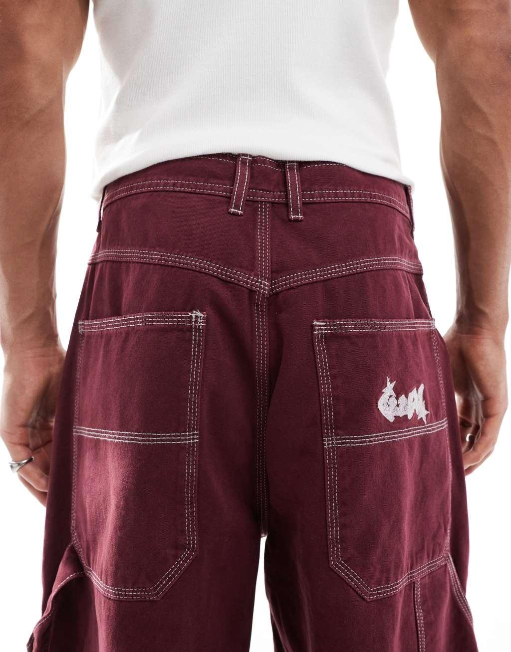 COLLUSION baggy carpenter jeans in burgundy Product Image