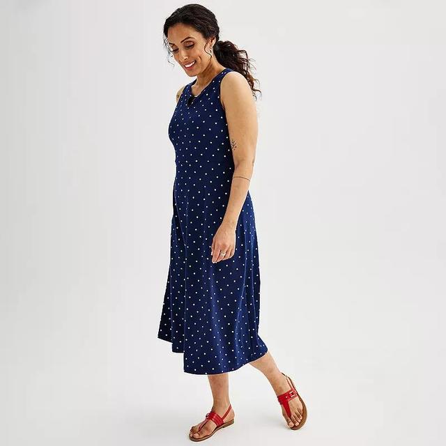 Womens Croft & Barrow Sleeveless Split-Neck Midi Dress Blue Dot Product Image