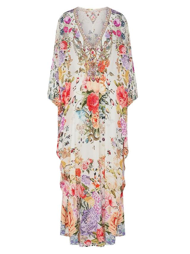 Womens Floral Silk Caftan Dress Product Image