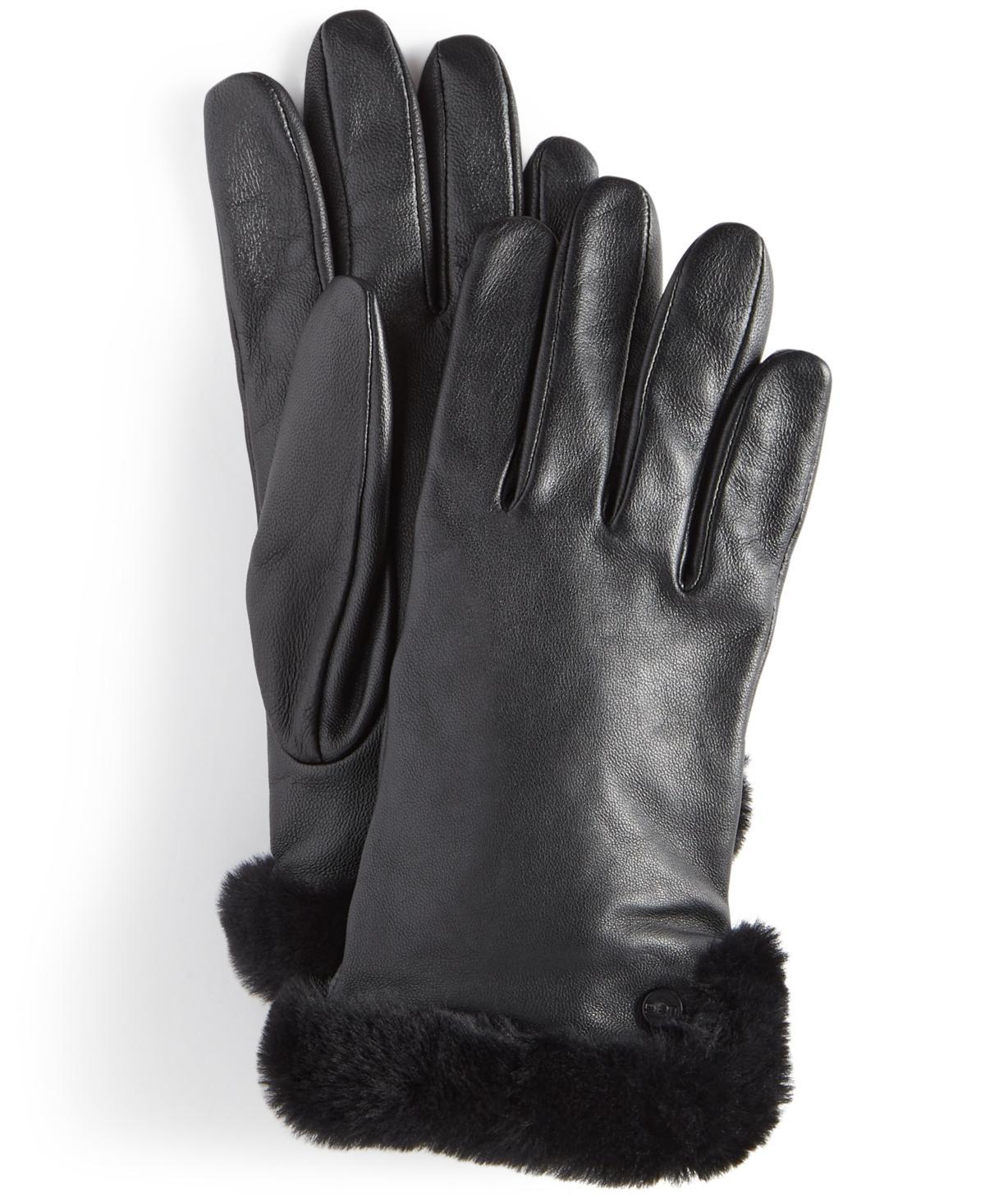 Womens Shearling-Trimmed Leather Gloves Product Image