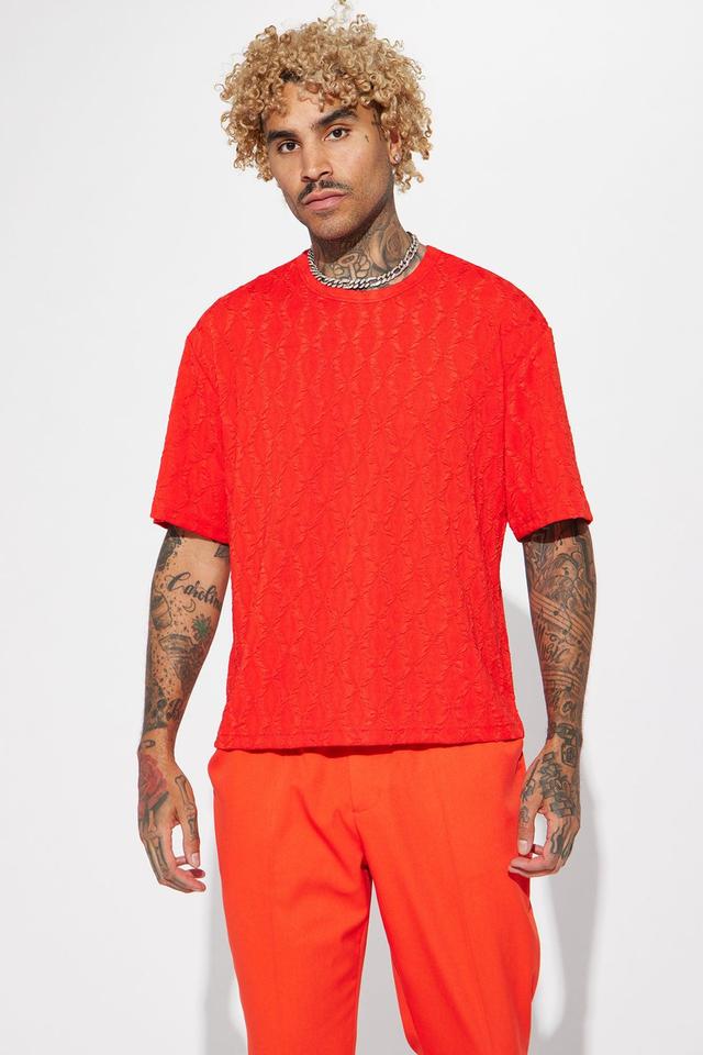 Ruched Helix Short Sleeve Crew Tee - Red Product Image