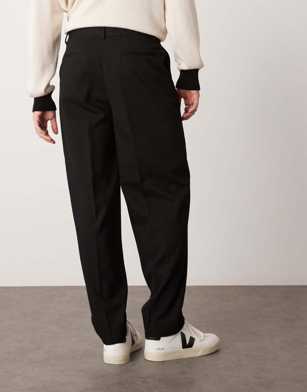 ASOS DESIGN oversized tapered textured dress pants in black Product Image