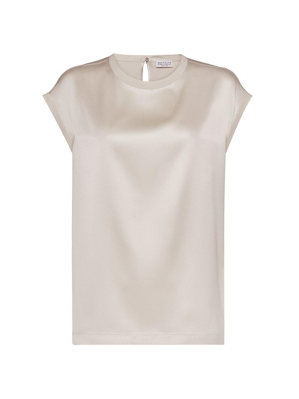 Womens Stretch Silk Satin T-Shirt With Monili Product Image