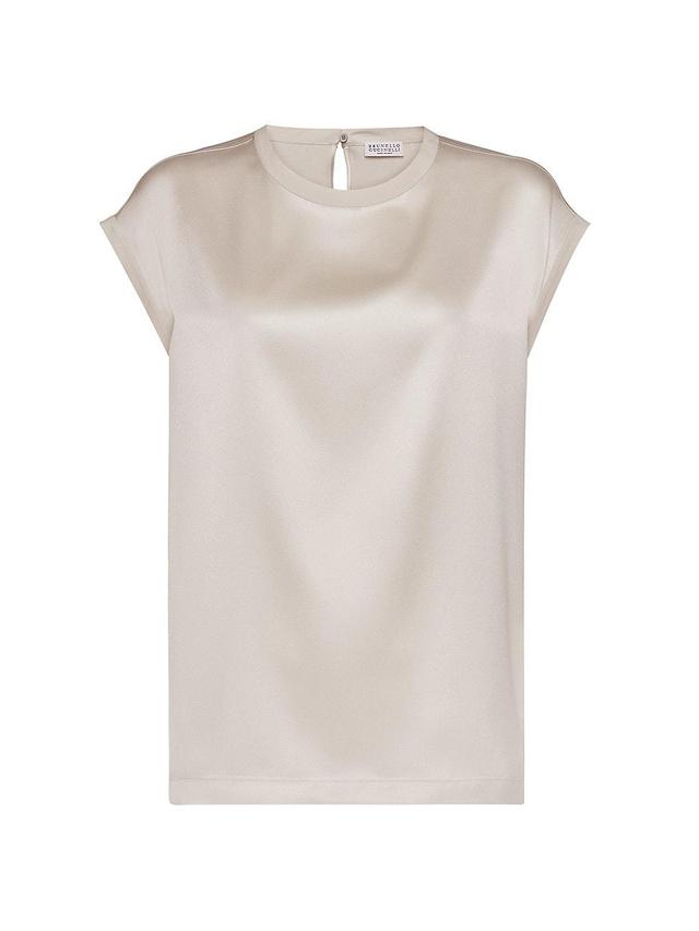 Womens Stretch Silk Satin T-Shirt With Monili Product Image