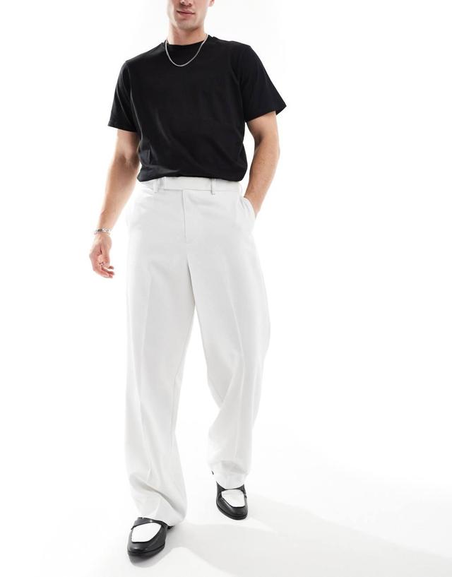 ASOS DESIGN smart wide leg pants in white textured fabric Product Image