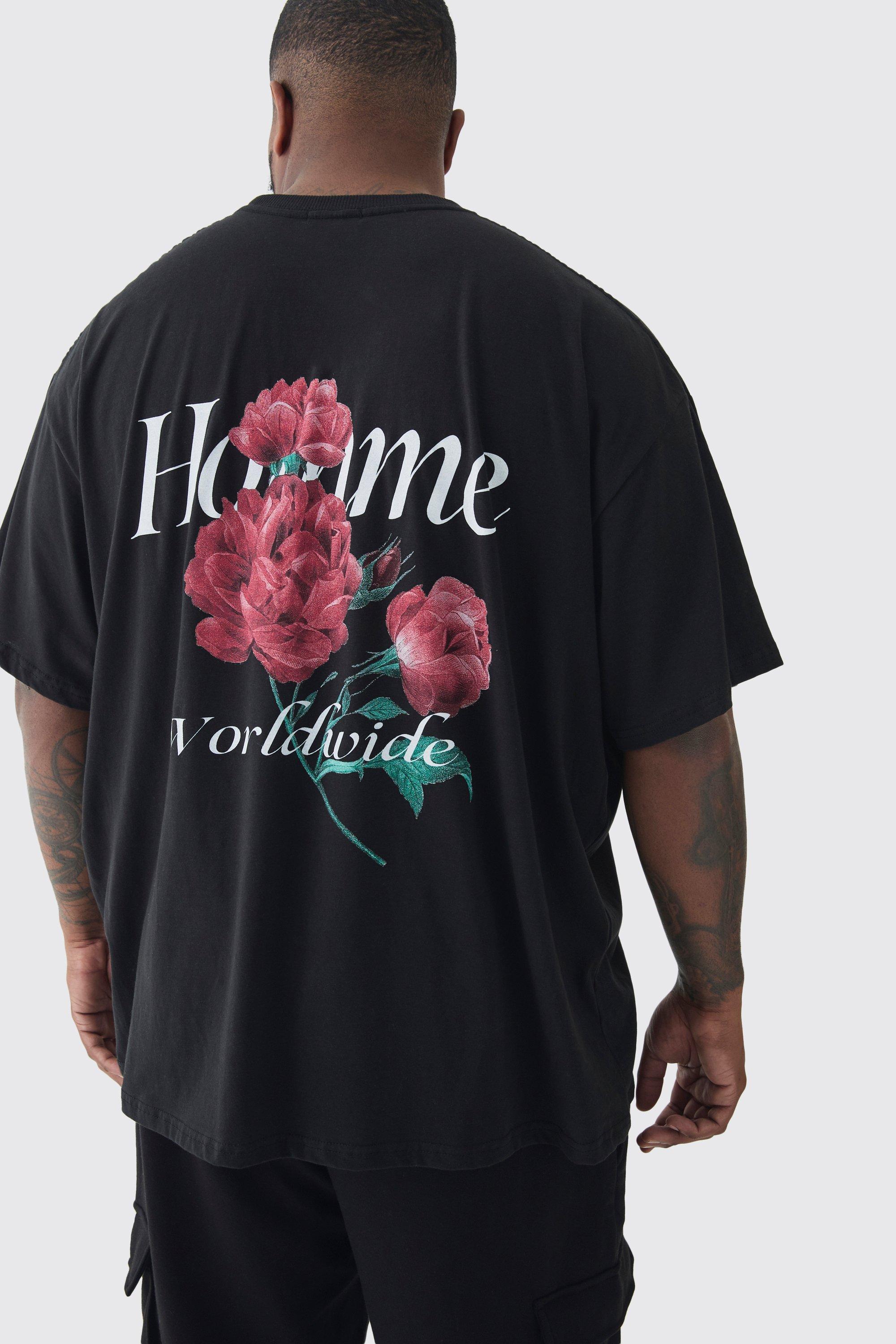 Plus Homme Floral Graphic T-shirt In Black | boohooMAN USA Product Image