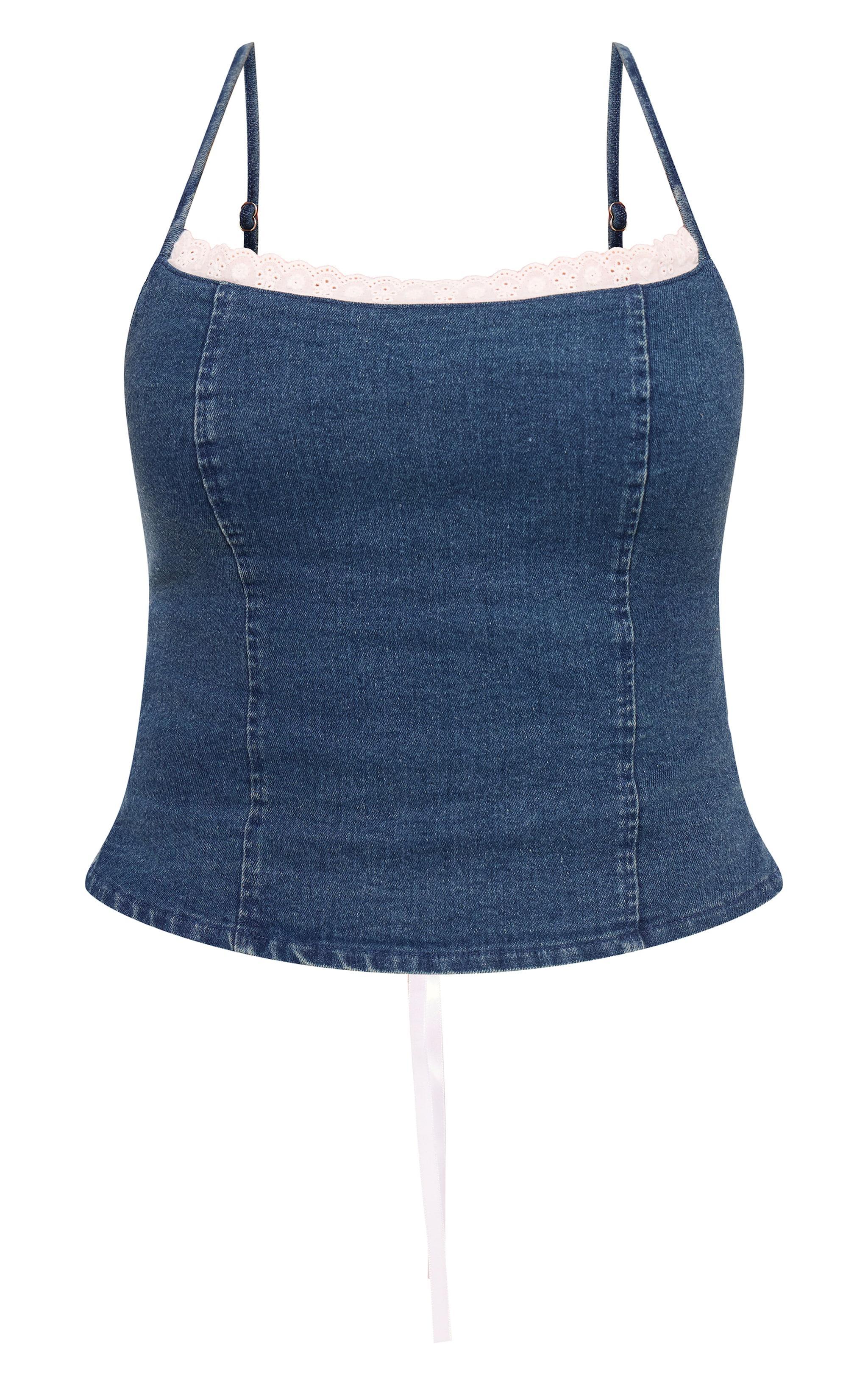 Indigo Lace Trim Corset Back Crop Top Product Image