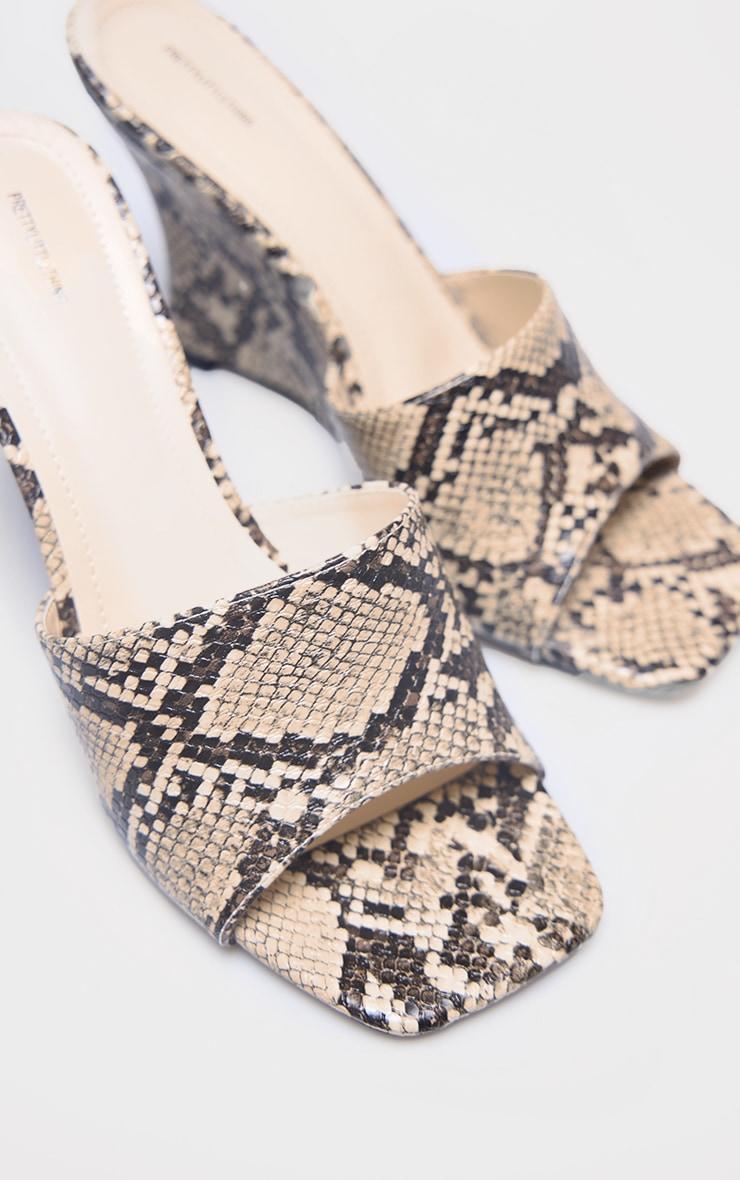 Snake Print PU Square Toe Wedge Heeled Sandals Product Image