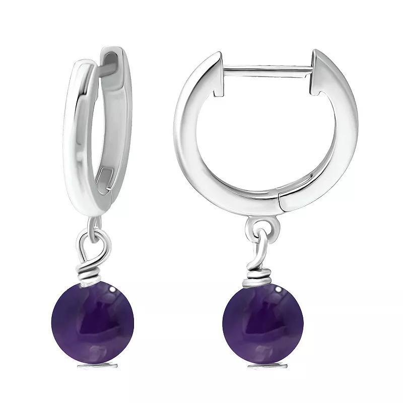 Aleure Precioso Sterling Silver Gemstone Bead Huggie Earrings, Womens, Purple Product Image