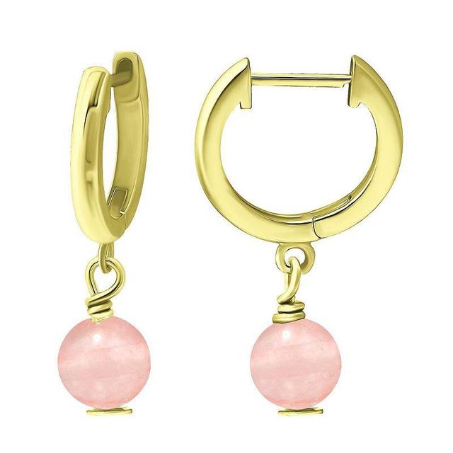 Aleure Precioso Sterling Silver Gemstone Bead Huggie Earrings, Womens, Gold Tone Pink Product Image