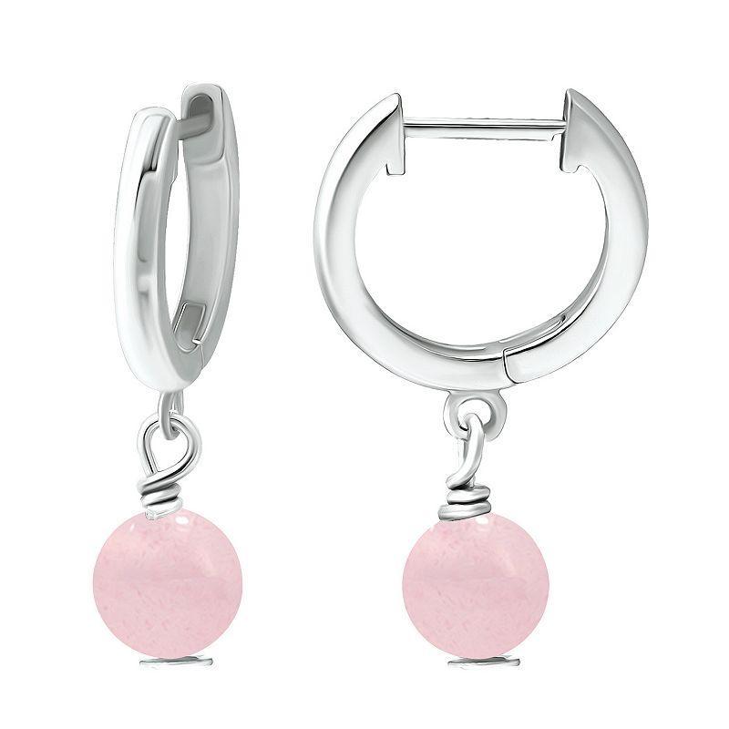 Aleure Precioso Sterling Silver Gemstone Bead Huggie Earrings, Womens, Pink Product Image