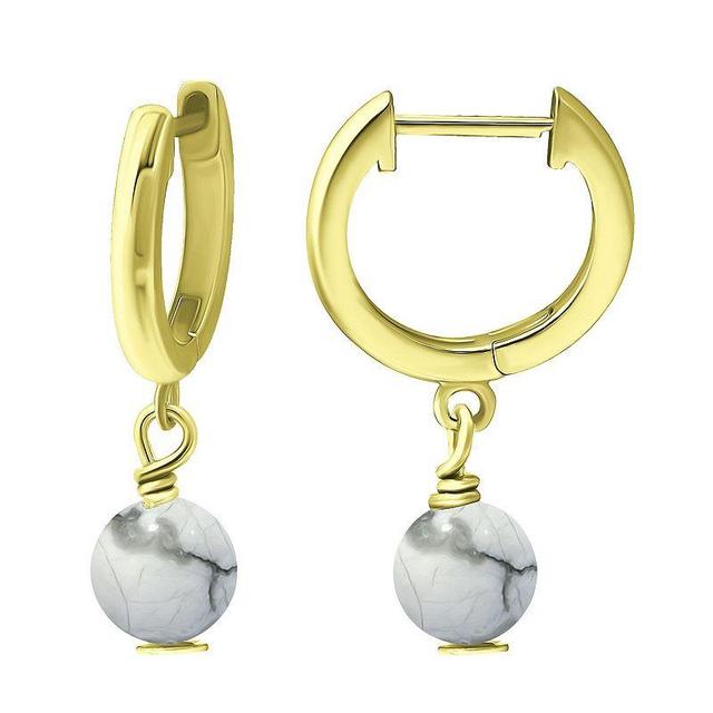 Aleure Precioso Sterling Silver Gemstone Bead Huggie Earrings, Womens, Silver Tone White Marb Product Image