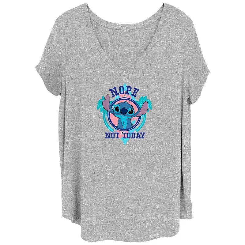 Disneys Lilo & Stitch Nope Not Today Stitch Juniors Plus Graphic Tee, Womens Grey Gray Product Image