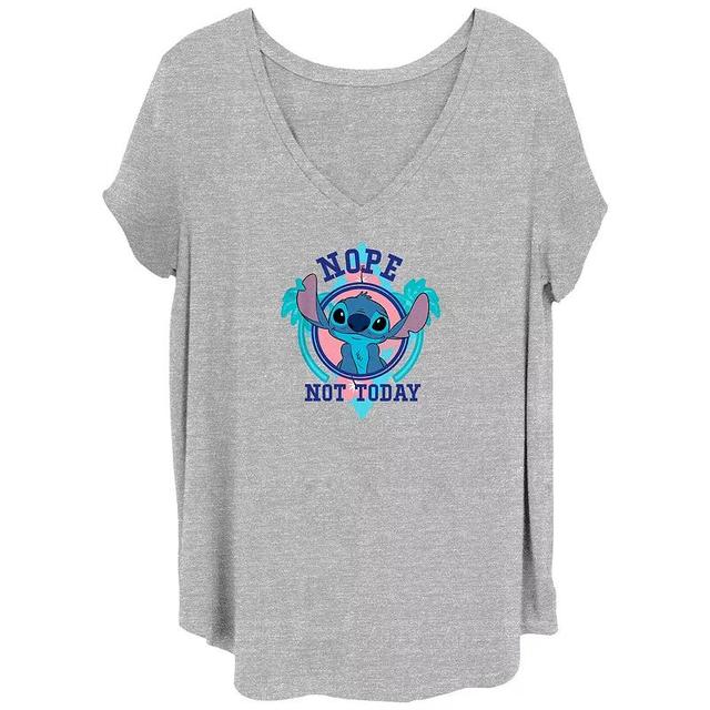 Disneys Lilo & Stitch Nope Not Today Stitch Juniors Plus Graphic Tee, Womens Grey Gray Product Image