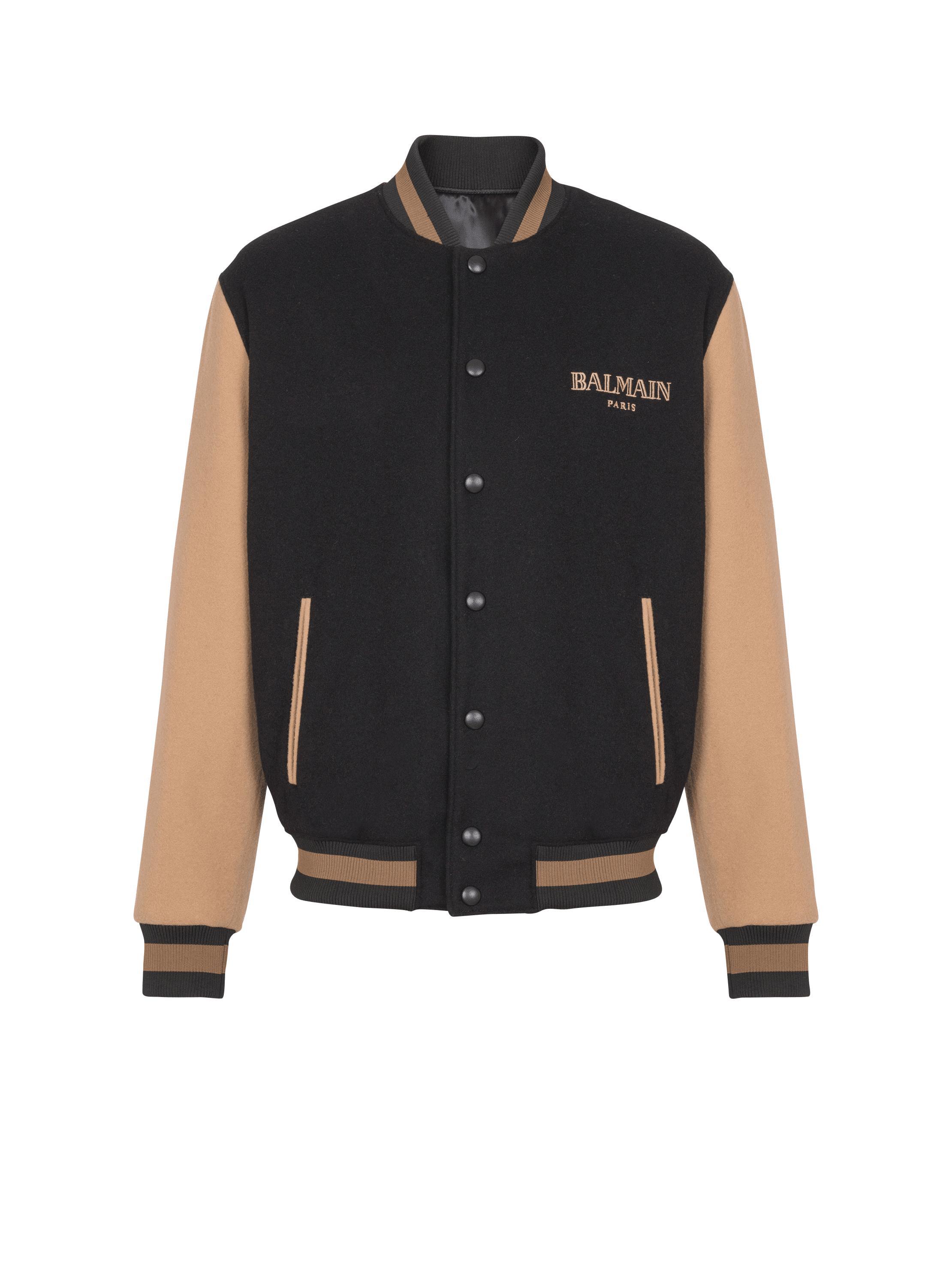 Two-tone wool and cashmere varsity jacket Product Image