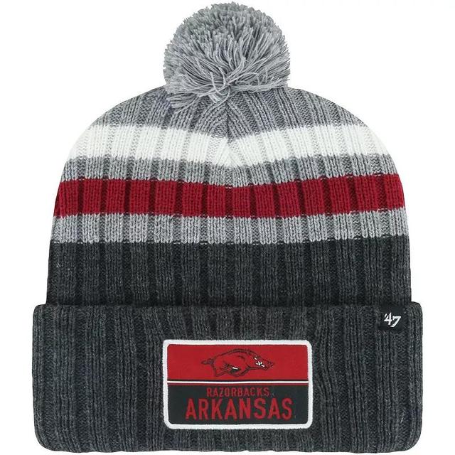 Mens 47 Charcoal Arkansas Razorbacks StackStriped Cuffed Knit Hat with Pom Product Image