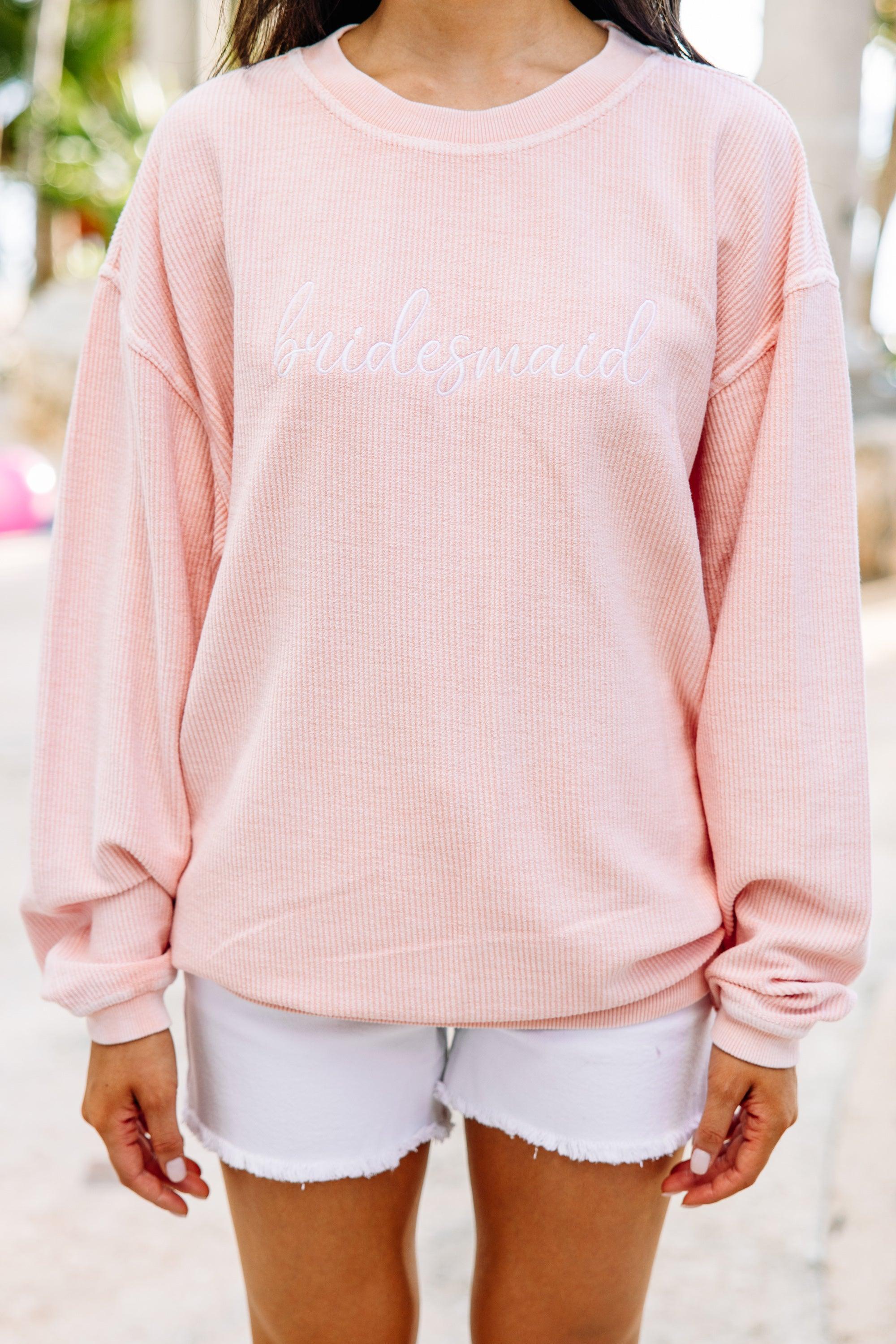 Bridesmaid Blush Pink Corded Embroidered Sweatshirt Female Product Image