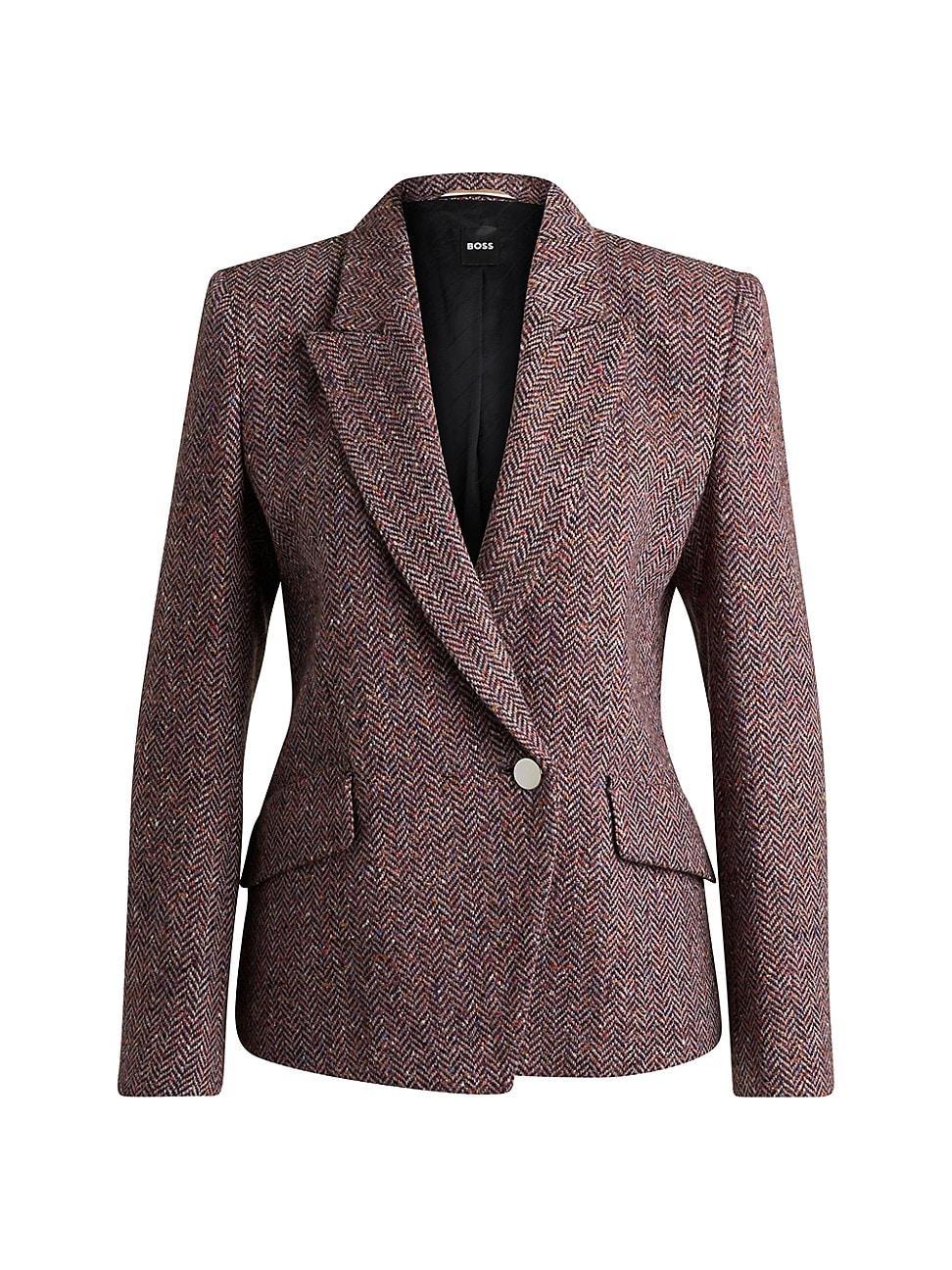 Womens Regular-Fit Jacket in Herringbone Tweed Blended with Silk Product Image