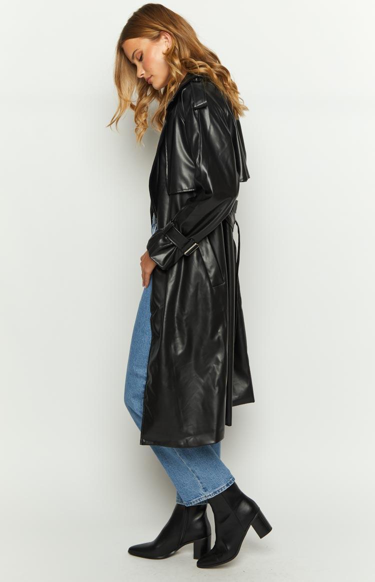 Midnight Mirage Black PU Trench Product Image