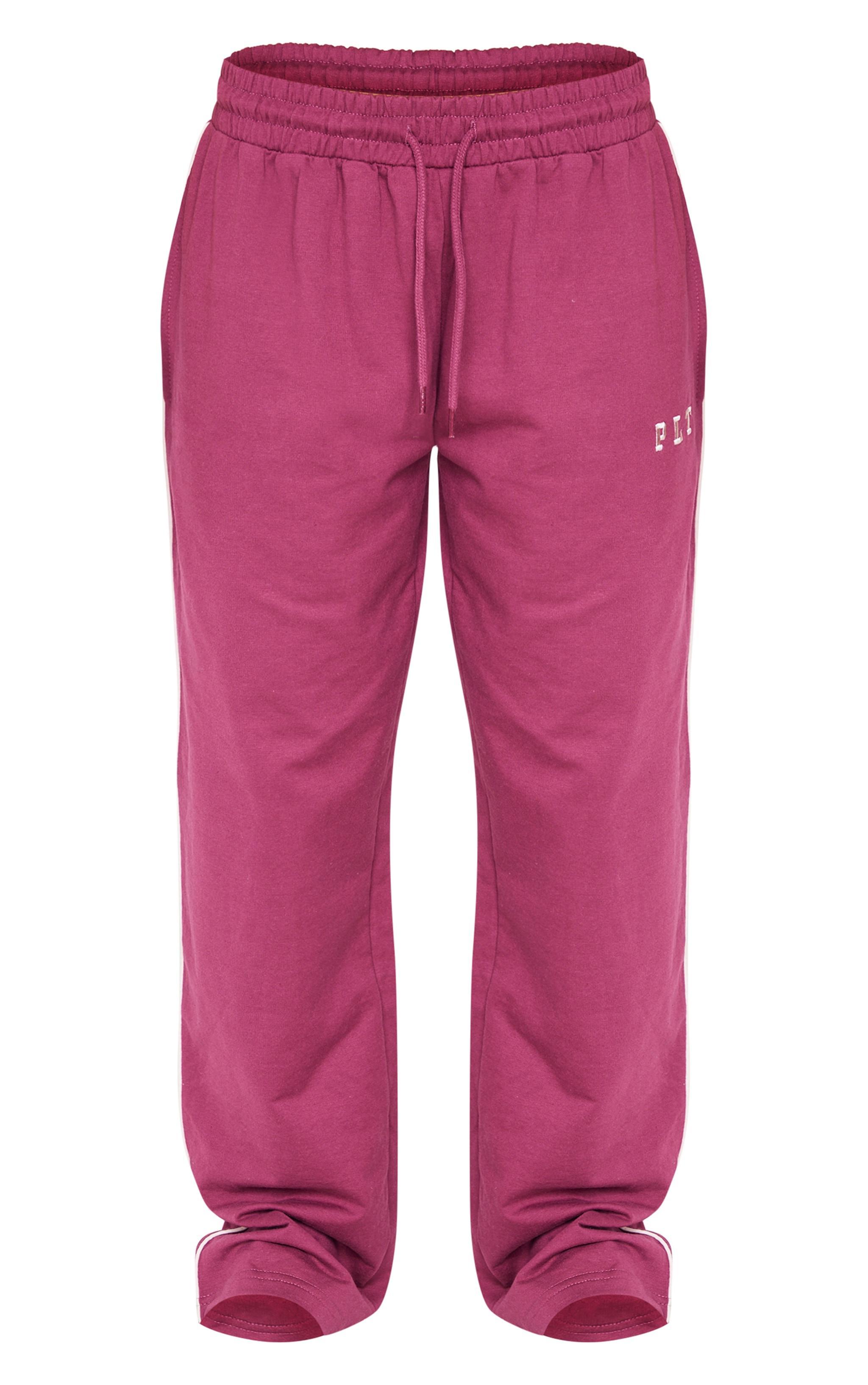 PRETTYLITTLETHING Plum Contrast Binding Wide Leg Sweatpants Product Image