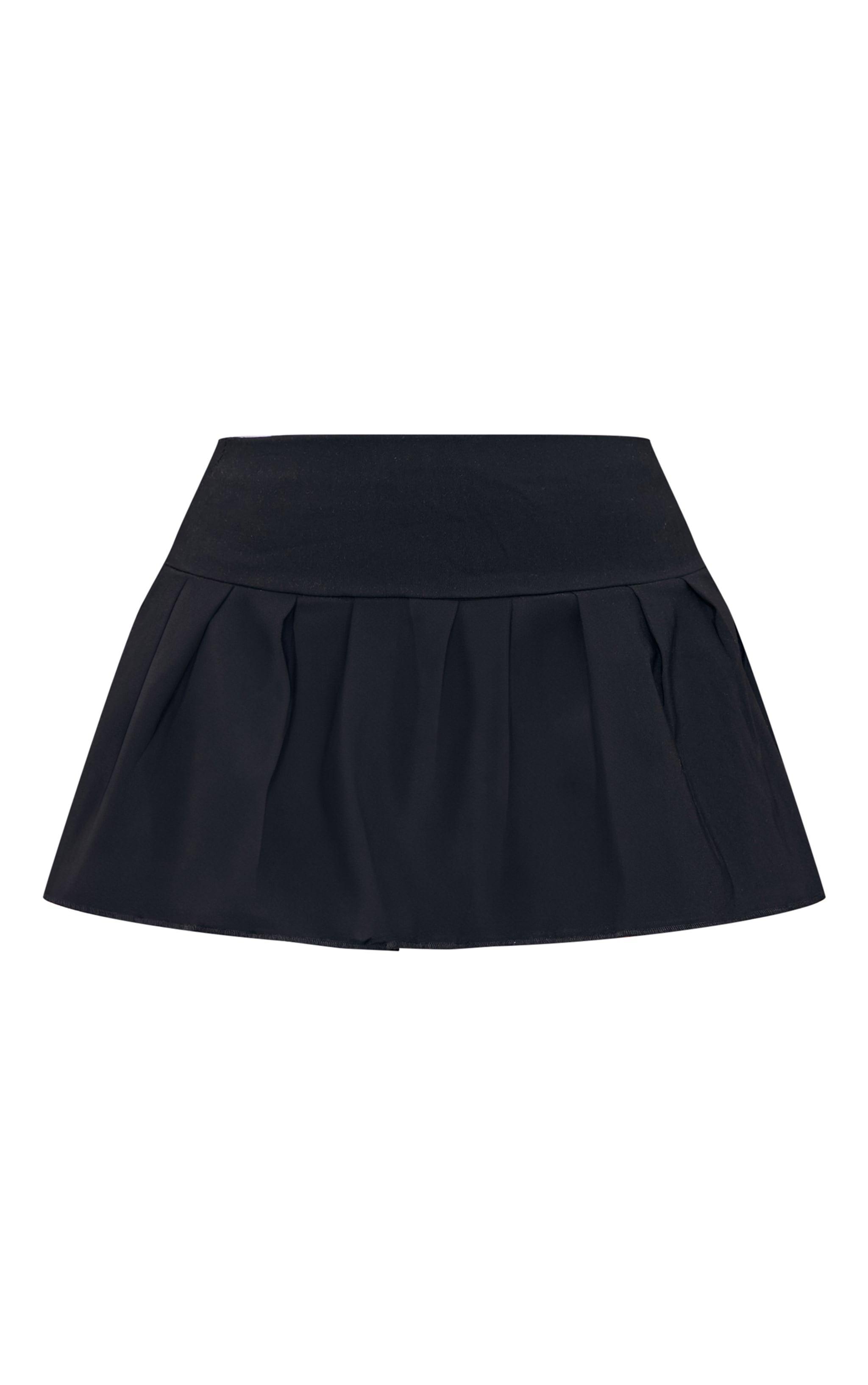 Black Stretch Woven Low Rise Pleated Micro Mini Skirt Product Image