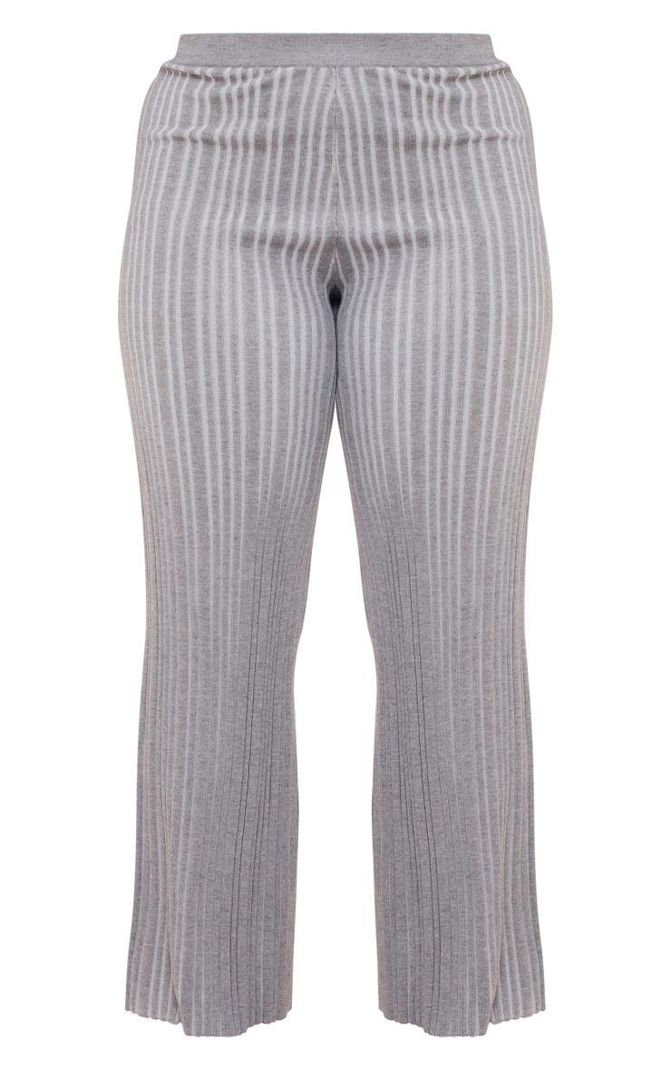 Plus Grey Rib Knitted Wide Leg Pants Product Image