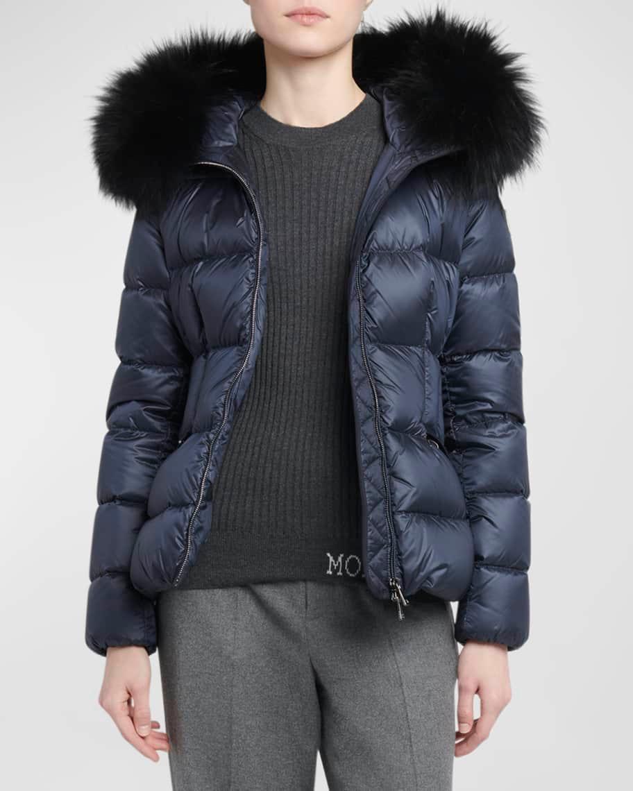 Boed Short Puffer Jacket with Shearling Hood Trim Product Image