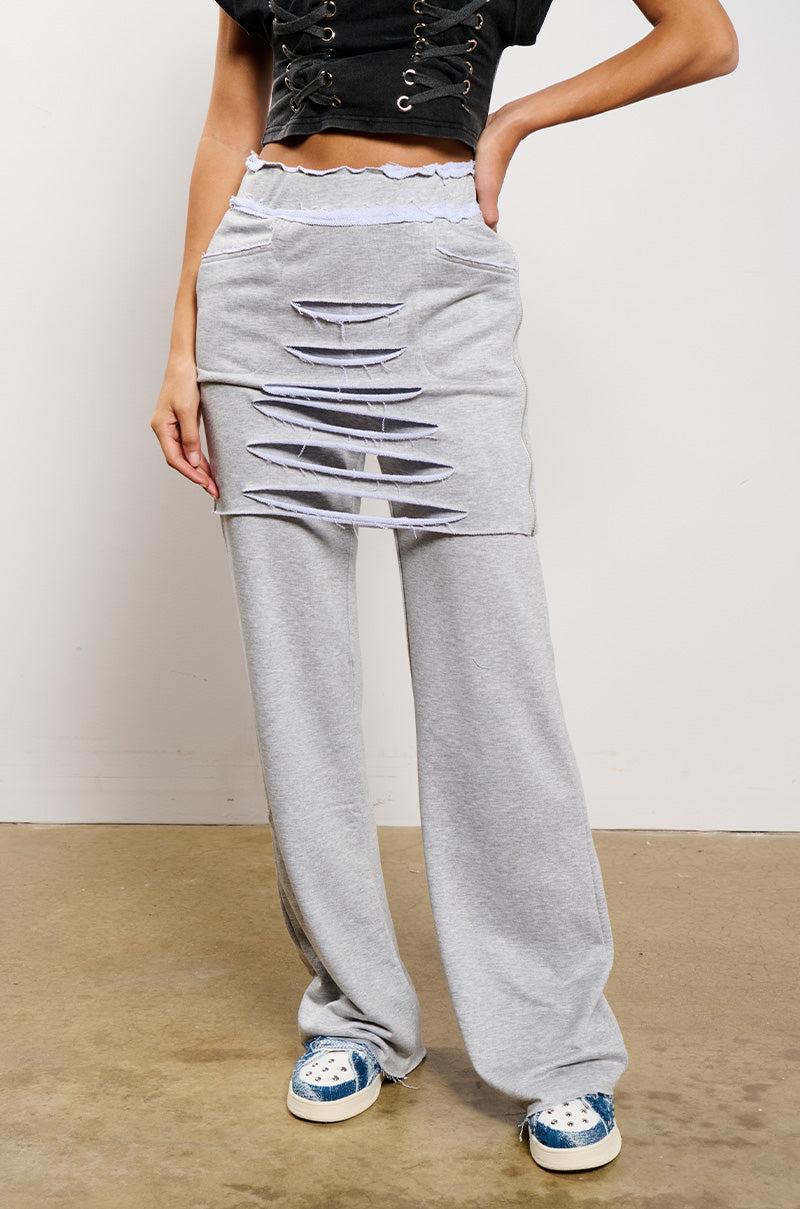 RAIN LAYERED SHREDDED SKIRT OVERLAY SWEATPANT Product Image