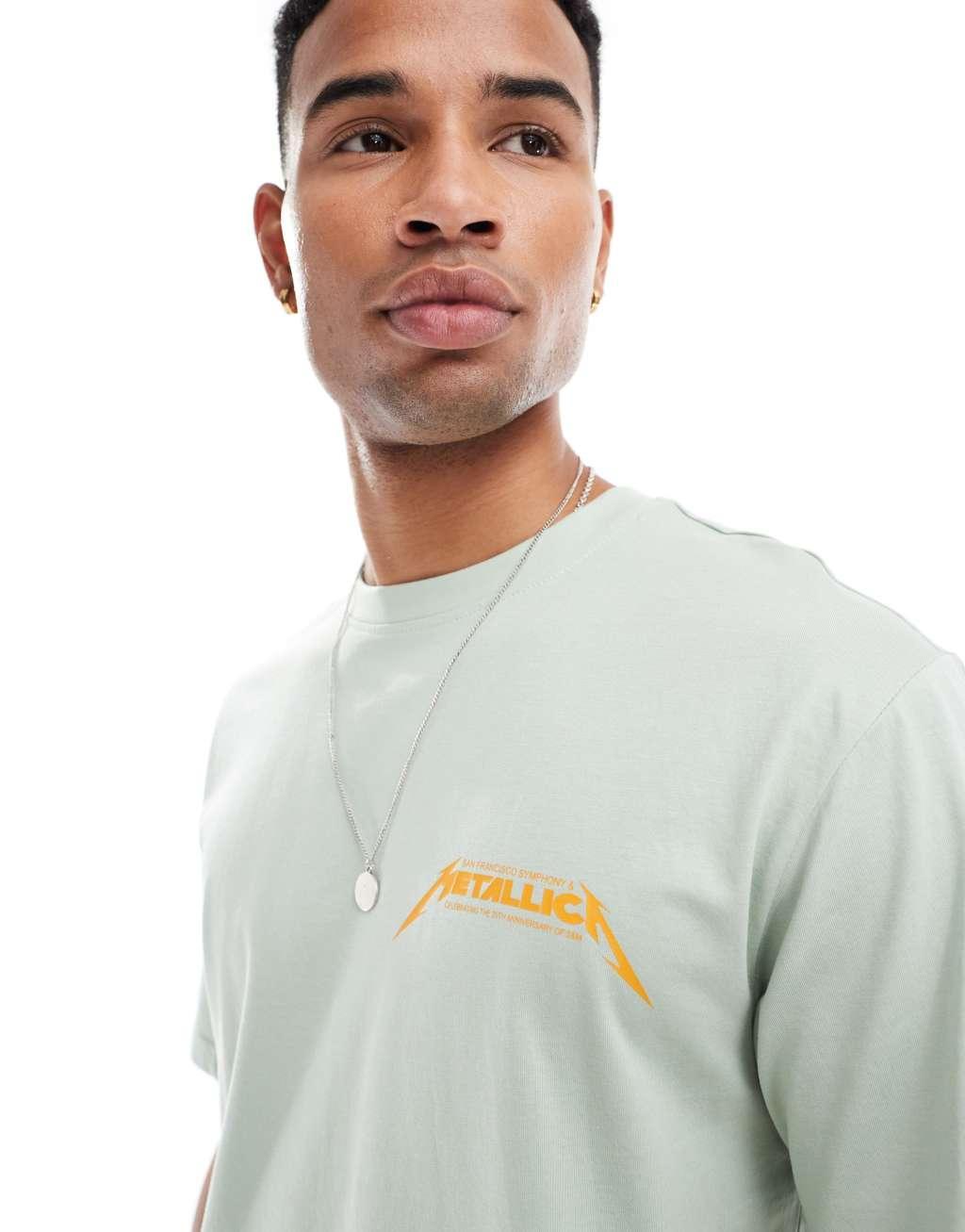 ONLY & SONS oversized t-shirt with Metallica back print in sage green Product Image