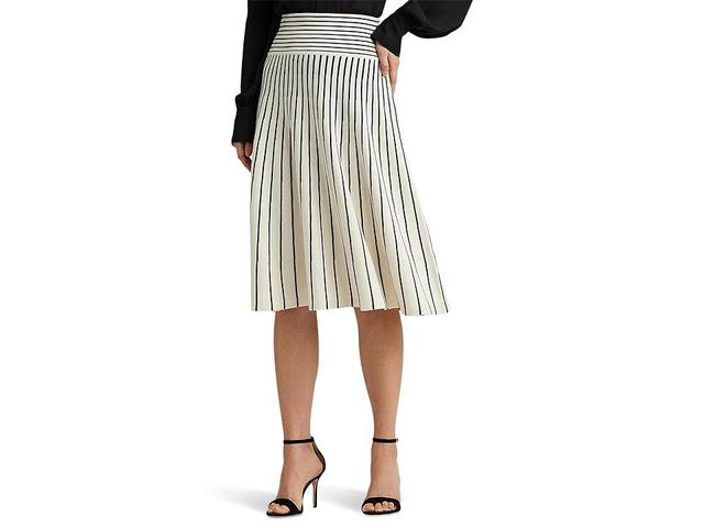 LAUREN Ralph Lauren Striped Cotton-Blend Midi Skirt (Mascarpone Cream/Black) Women's Skirt Product Image