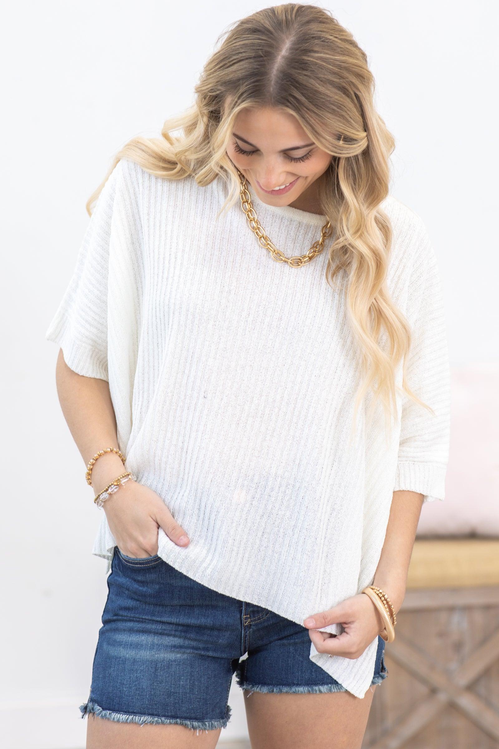 Ivory Dolman Short Sleeve Oversized Knit Top Product Image