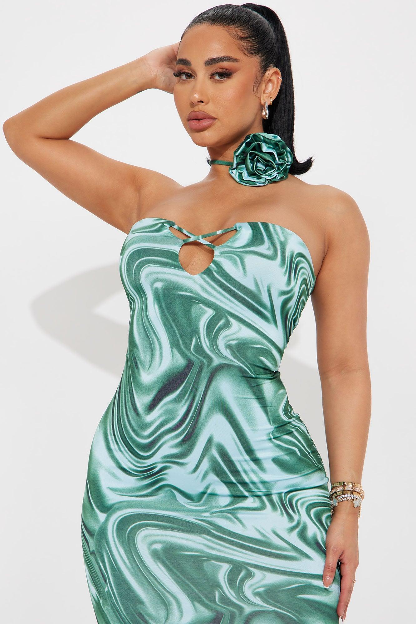 Hannah Marble Midi Dress - Turquoise Product Image