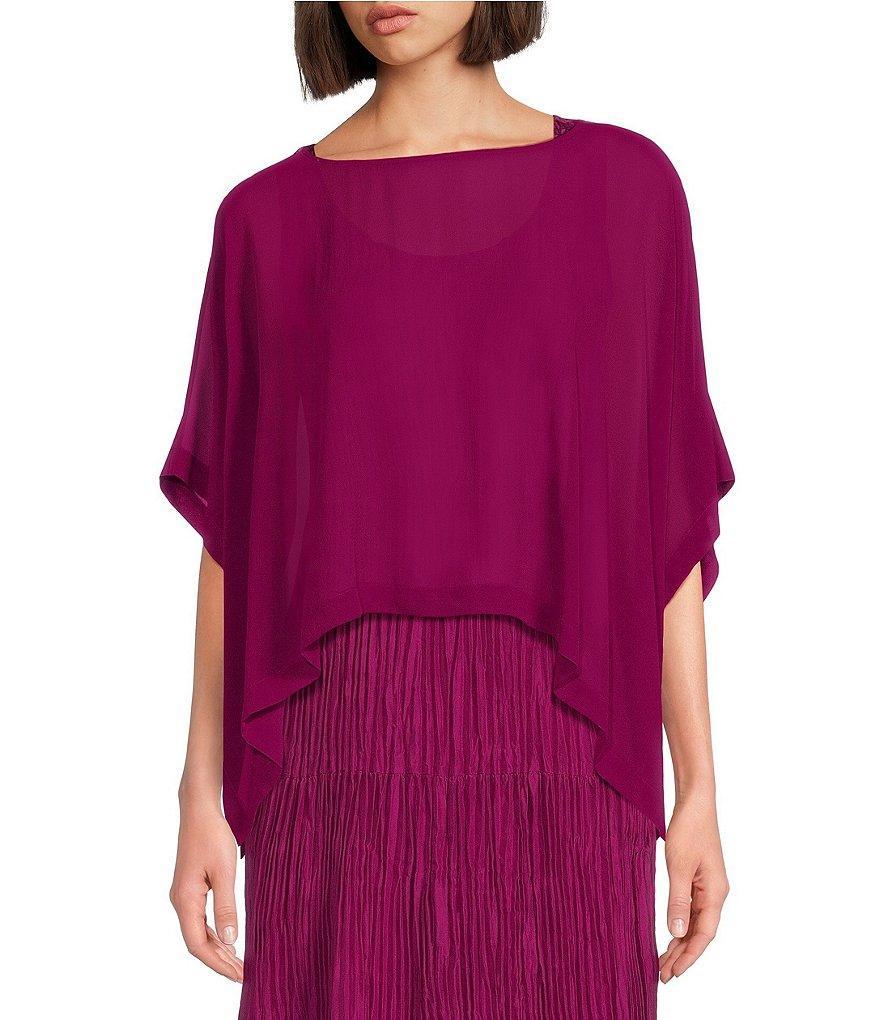 Eileen Fisher Sheer Silk Georgette Boat Neck Short Sleeve Boxy Poncho Product Image