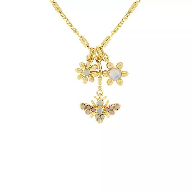 Emberly Gold Tone Multi-Color Flower & Bee Pendant Chain Necklace, Womens, Multicolor Product Image