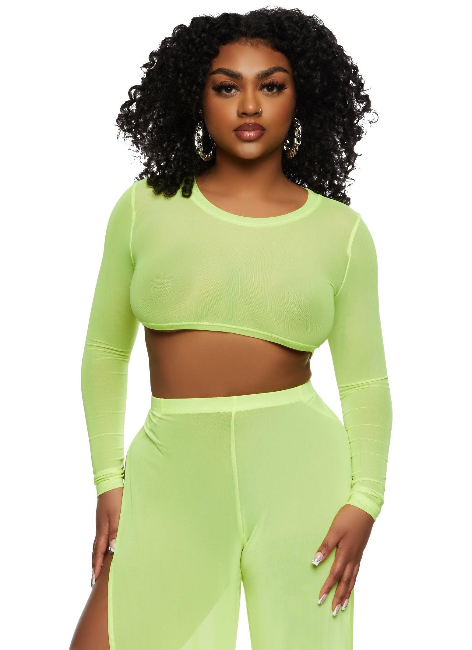 Womens Daisy Mesh Long Sleeve Crop Top Product Image